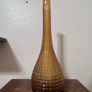 Mid-Century Florentine Italy Empoli Amber Glass Genie Bottle-15” Long